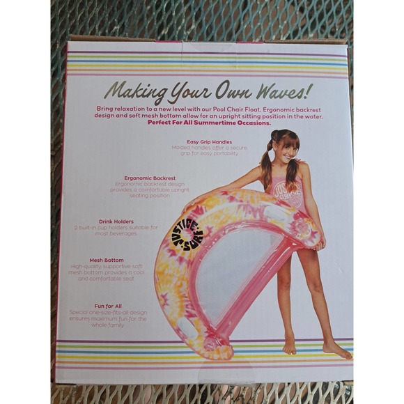 Justice Pool Float Lounge Chair Inflatable Back Rest Chair Float Swim 43"x31.5" - Picture 2 of 3